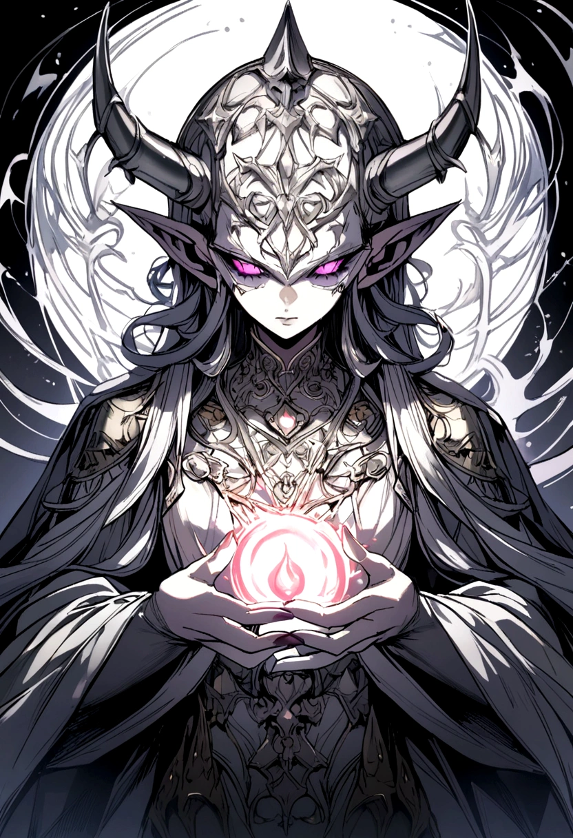 A bright silver demon with only the upper body visible