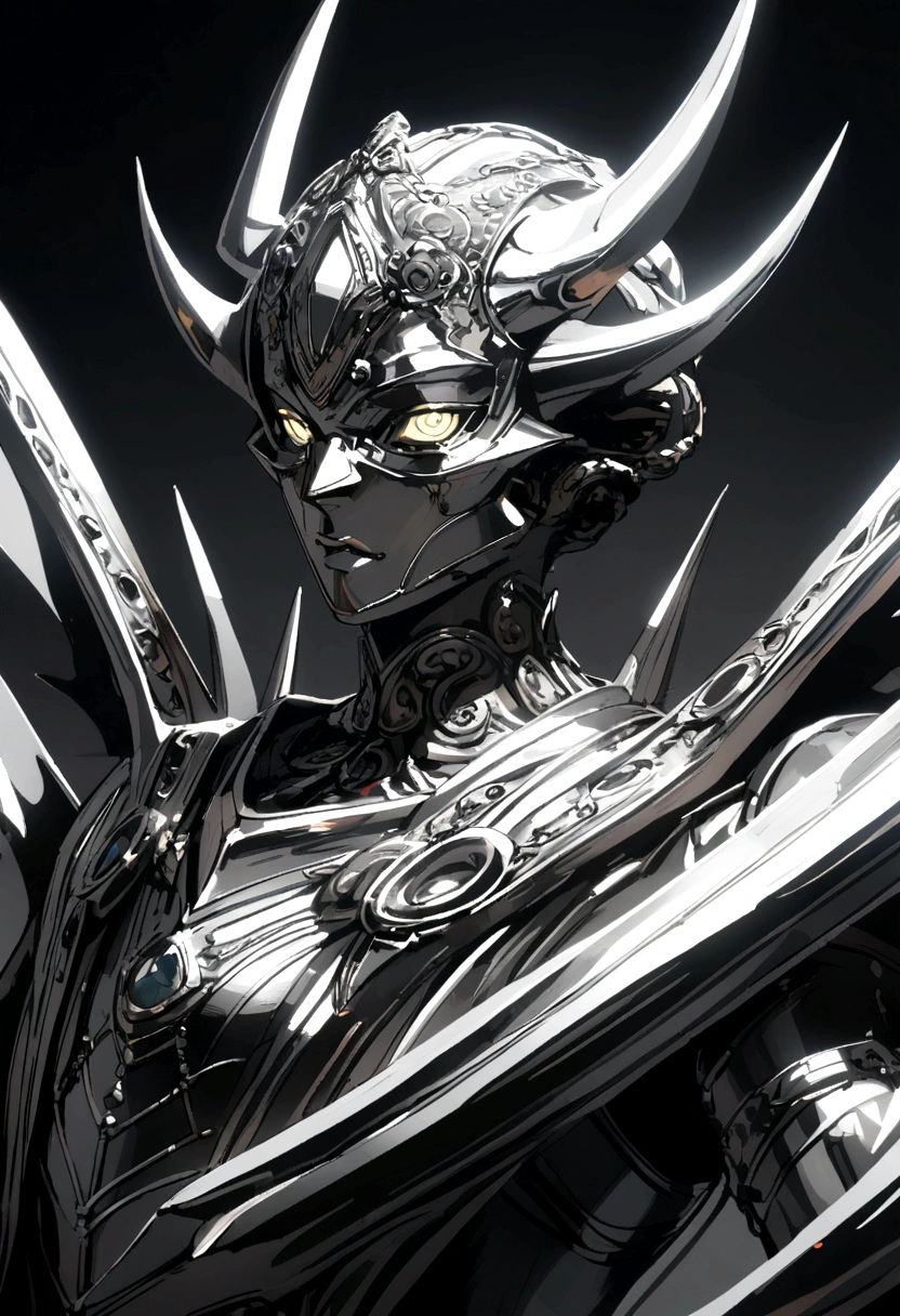 A bright silver demon with only the upper body visible