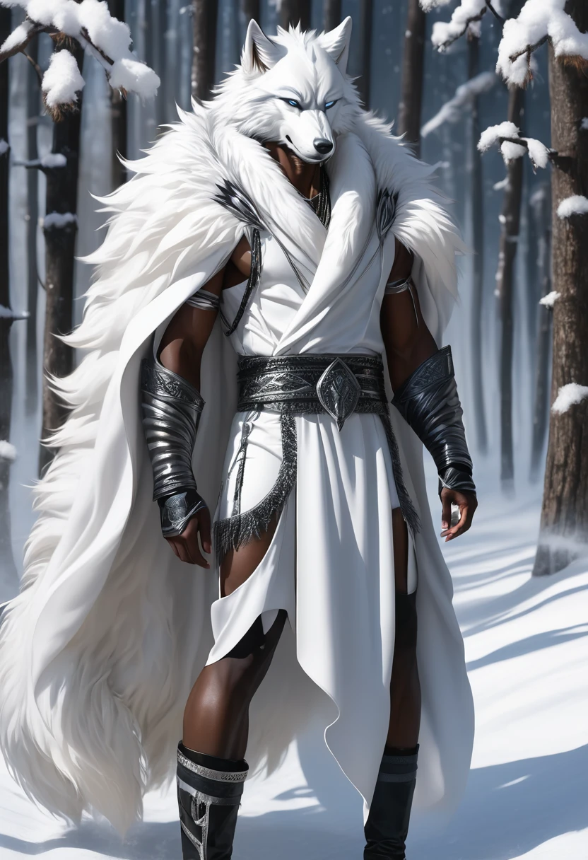 black man in a white wolf outfit