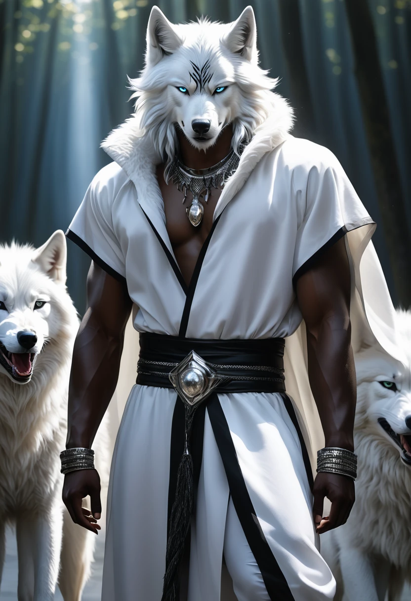 black man in a white wolf outfit