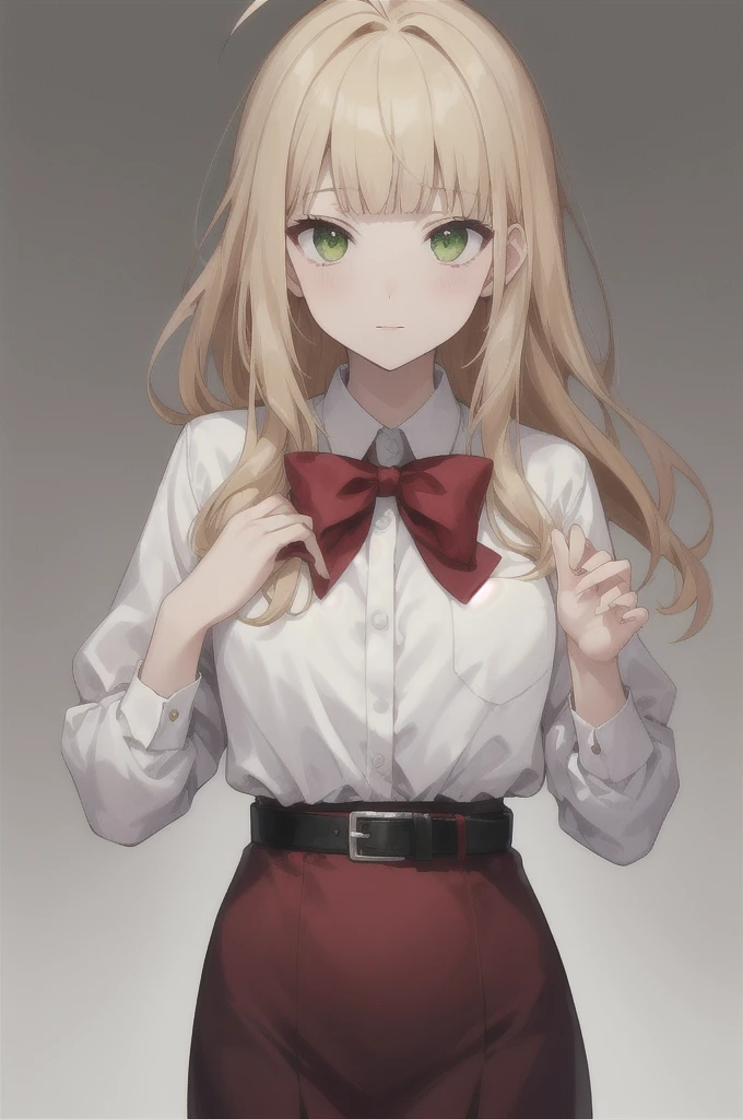 score_9, score_8_superior, score_7_superior, sauce_anime,
One girl, View your viewers, Portraiture,
Norn_Greyrat, bangs, Blonde, Long Hair, Yellow-green eyes, Ahoge, Side Lock, blunt bangs, Hair flap, Low Ponytail,
Long sleeve, Red bow tie, White shirt, , belt, ,
break masterpiece ,8k unity wallpaper,anime key visual,highest quality, High resolution,  (shape:0.8),anime coloring,
highly detailed face, detailed eyes,growing eyes,shiny skin,fine skin,white skin,dense skin,detailed hair,highly detailed legs,
perfect lighting, Detailed CG, 
(perfect hands, perfect anatomy),High resolution,
Break slender limbs, delicate curves, dainty hands,figure:0.8,