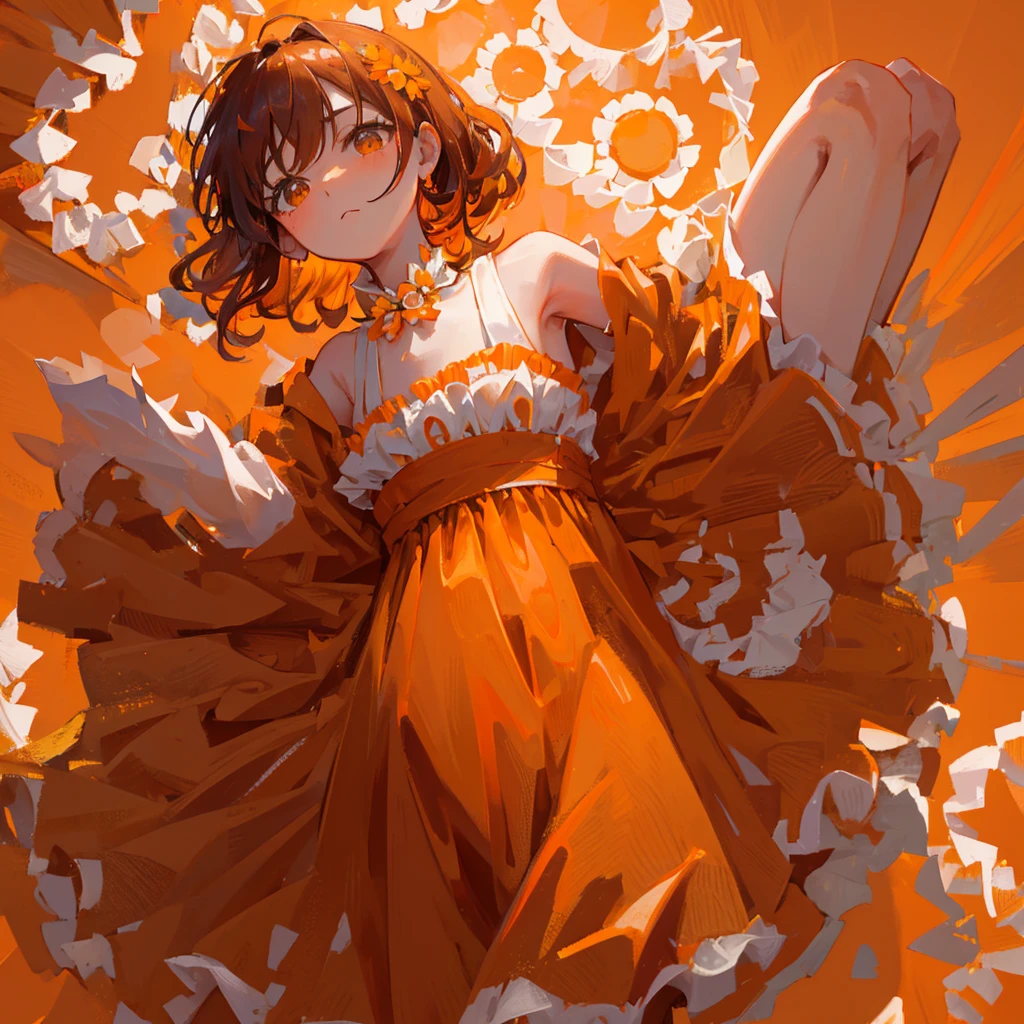 A loli,chrysanthemum,Braid,Dressed in orange,((Solid orange background))
