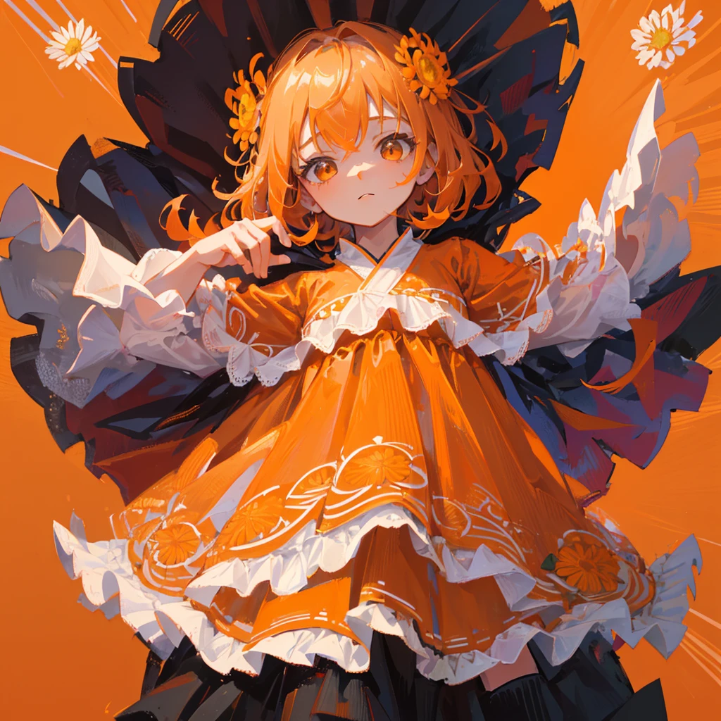 A loli,chrysanthemum,Braid,Dressed in orange,((Solid orange background))