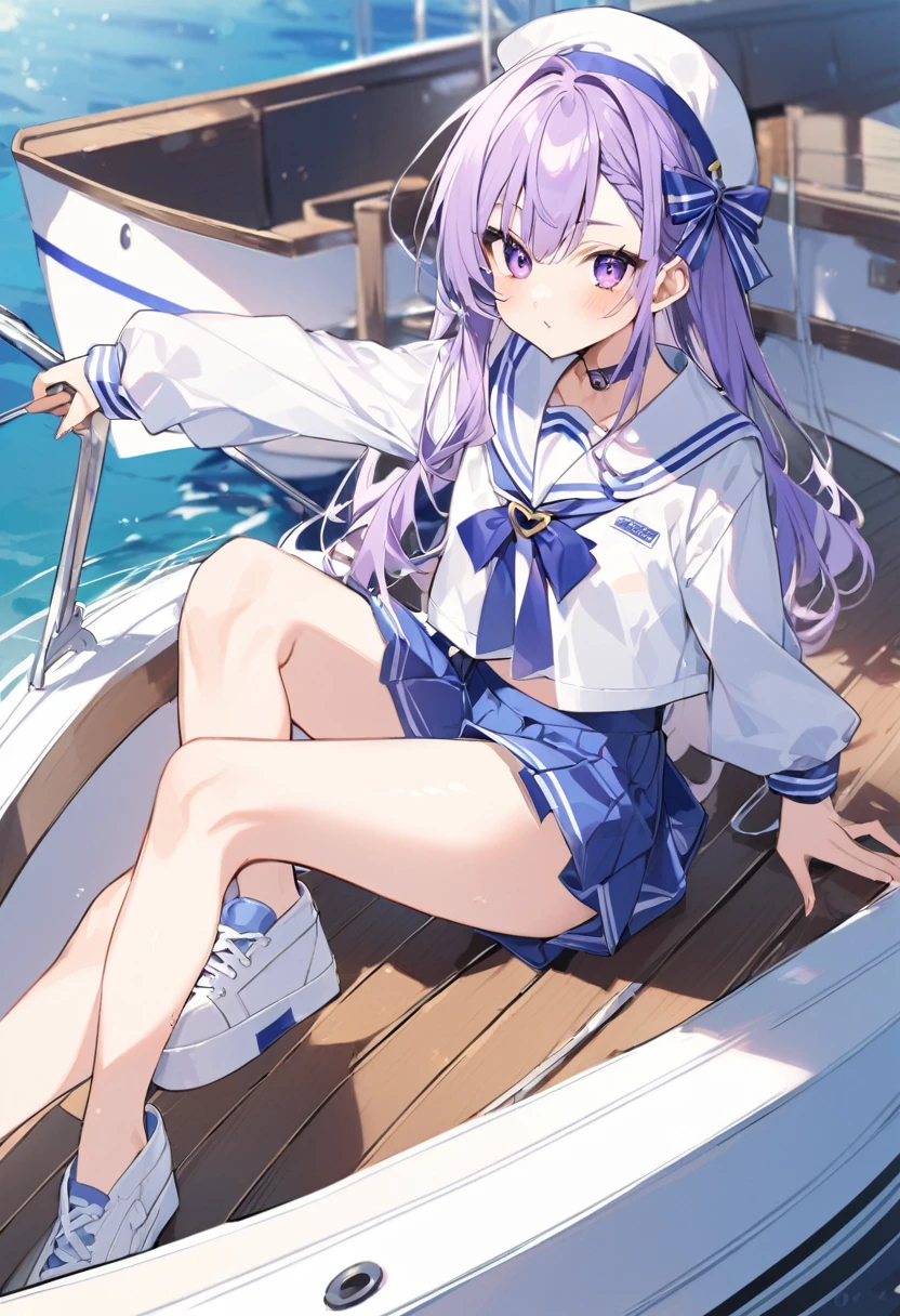 Keito。Purple Eyes。On the boat。Sailor suit