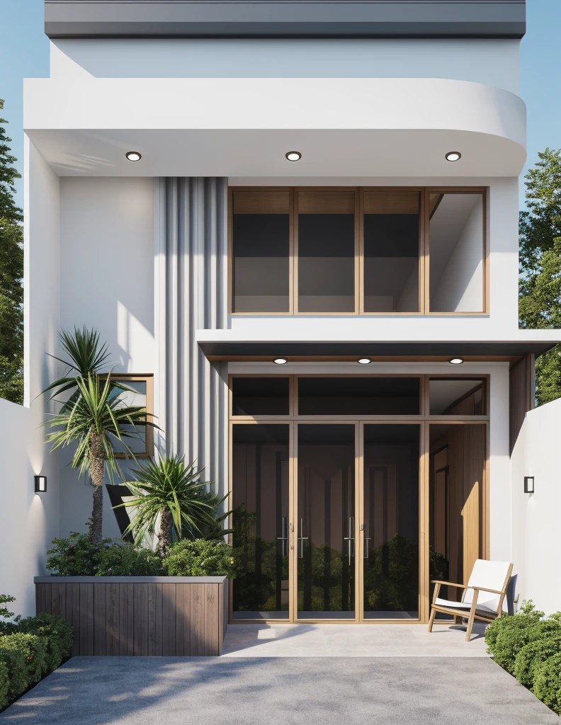 PLATFORM KTHOUSE, 1 morden villa,1large yard, 1 road runs in front of the house, (RAW photo, real, best quality, masterpiece:1.2), look morden minimalist, 1 road in front of the house, dynamic lighting:1.3, (hyper realistic, photo-realistic:1.2), high quality, (dark lighting:1.2), perfect lighting, archdaily, no human, light at 12 noon, light in door:1.2