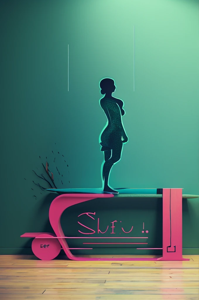Word "I mean" in the shape of water with a surfboard that stands out above and behind the words