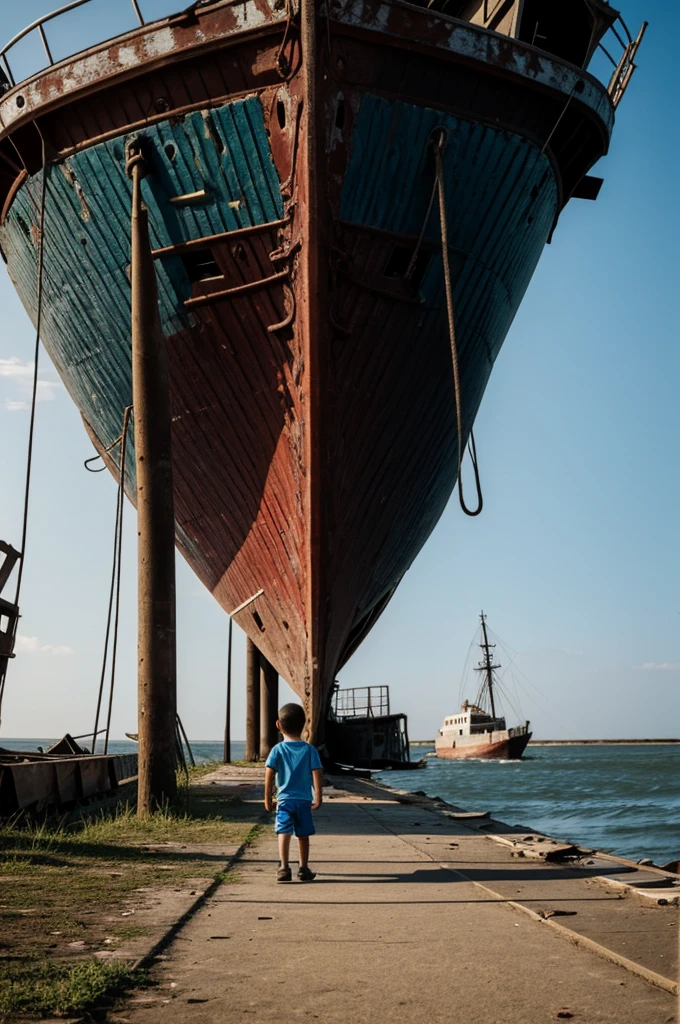 Blank image of a boy found an abandoned ship