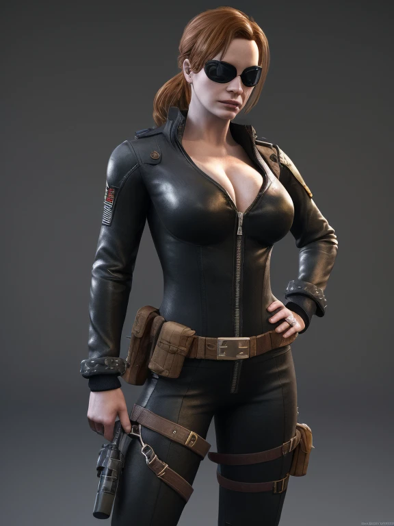 Christina Hendricks as an action hero, alluring 48 year old woman, High-quality facial research of Christina Hendricks, (Christina's sculpted cheekbones and slight wrinkles around the face), High-quality detailed research of Christina Hendricks voluptuous figure. Fingerless Gloves, skin-tight black leather suit, utility belt, metallic goggles. Whole body, Casual pose, Beautiful pose, (Extremely detailed CG 8k wallpaper), (Extremely delicate and beautiful), (Masterpiece), (Best quality: 1.0), (Ultra-high resolution: 1.0), Beautiful lighting, Perfect lighting, Realistic shadows, [high resolution], Detailed skin, Super detailed (((Colorful))), Digital art, Splinter Cell concept art, full body concept art, Expert concept art with high detail, concept-art, stealth game concept art, concept-art, Bruno Gauthier Leblanc style, Video game concept art, 4K, full body portrait
