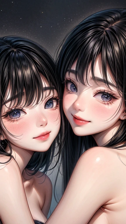 Browsing Caution, masterpiece, Highest quality, Very detailed,Two beautiful adult women,
Beautiful mature lesbian couple,
((Completely naked)), Get excited by masturbating,
Sweaty bare skin,
Touching your female genitals,
((The two of them put their faces together、smile shyly at the camera)), whole body,
Close-up of their bare breasts, On a tropical beach in the dark, Under a star-filled sky、

