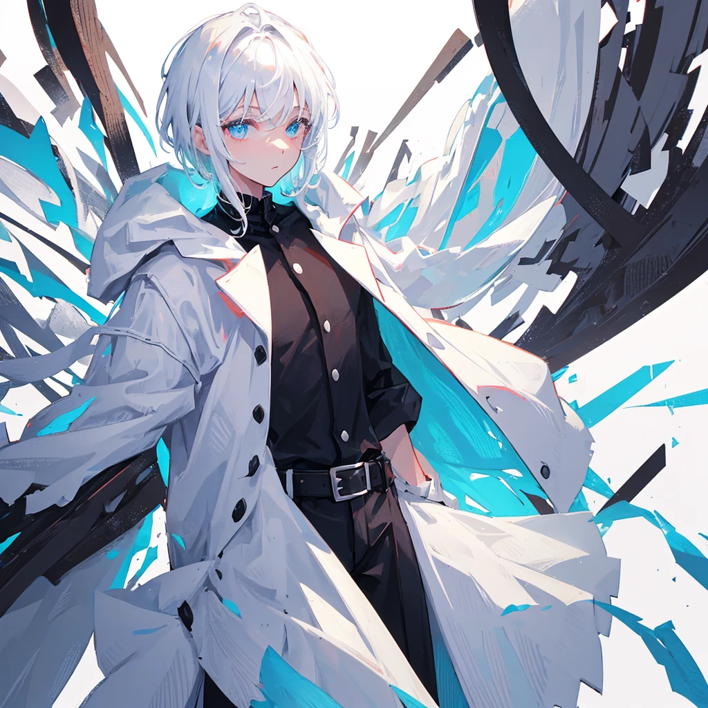 A man in a white coat,Black short hair,wisdom,((Pure white background))