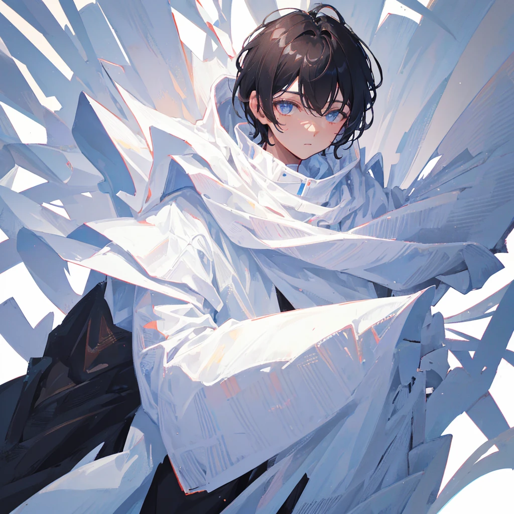 A man in a white coat,Black short hair,wisdom,((Pure white background))