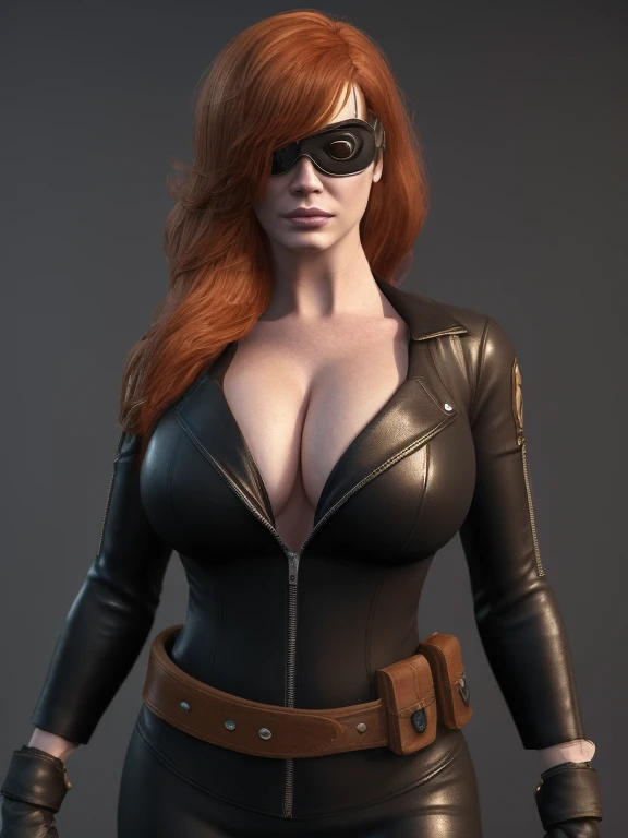 Christina Hendricks as an action hero, alluring 48 year old woman, High-quality facial research of Christina Hendricks, (Christina's sculpted cheekbones and slight wrinkles around the face), High-quality detailed research of Christina Hendricks voluptuous figure, buxom chested. Fingerless Gloves, skin-tight black leather suit, utility belt, night goggles. Whole body, Casual pose, Beautiful pose, (Extremely detailed CG 8k wallpaper), (Extremely delicate and beautiful), (Masterpiece), (Best quality: 1.0), (Ultra-high resolution: 1.0), Beautiful lighting, Perfect lighting, Realistic shadows, [high resolution], Detailed skin, Super detailed (((Colorful))), Digital art, Splinter Cell concept art, full body concept art, Expert concept art with high detail, concept-art, stealth game concept art, concept-art, Bruno Gauthier Leblanc style, Video game concept art, 4K, full body portrait
