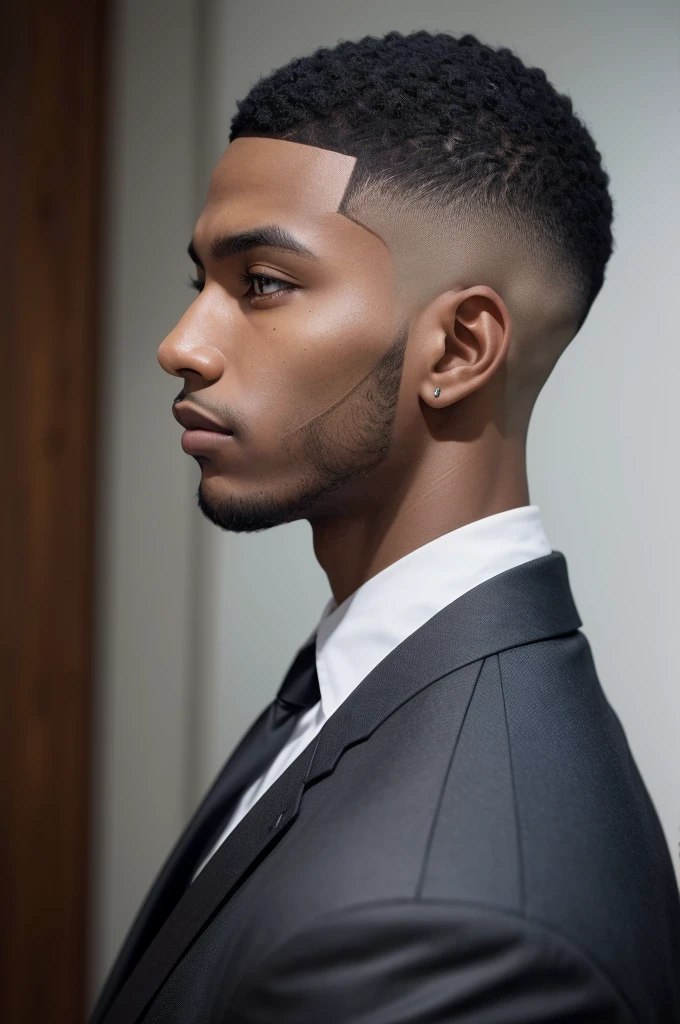 Photo of a dark-skinned man in profile with a modern fade haircut 