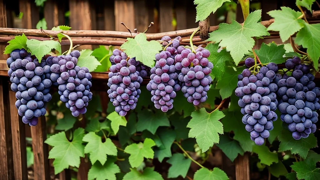 Star shaped grapes. Vines on a fence