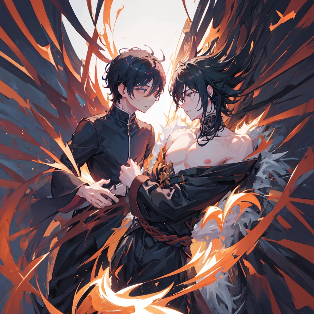 一名male神明,,dark,Black clothes,Dark Ability,male,short hair,((Pure black background))