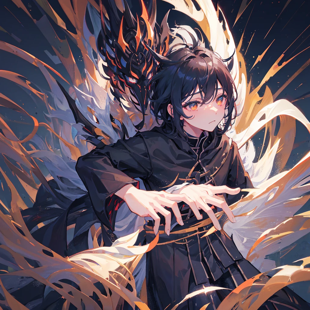 一名male神明，，dark，Black clothes，Dark Ability，male，short hair，((Pure black background))