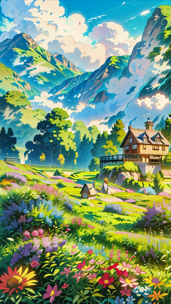 a painting of a house in a field of flowers, anime beautiful peace scene, background of flowery hill, anime nature wallpap, studio ghibli environment, anime. by makoto shinkai, anime nature, by makoto shinkai, by Makoto Shinkai, anime scenery, anime landscape, beautiful anime scene, colorful anime movie background, anime background art, 4k hd,, beautiful art uhd 4 k, a beautiful artwork illustration, beautiful digital painting, highly detailed digital painting, beautiful digital artwork, detailed painting 4 k, very detailed digital painting, rich picturesque colors, gorgeous digital painting