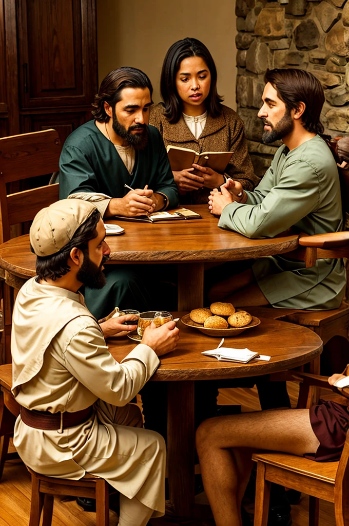 3 apostles of Jesus exchanging secrets at a table