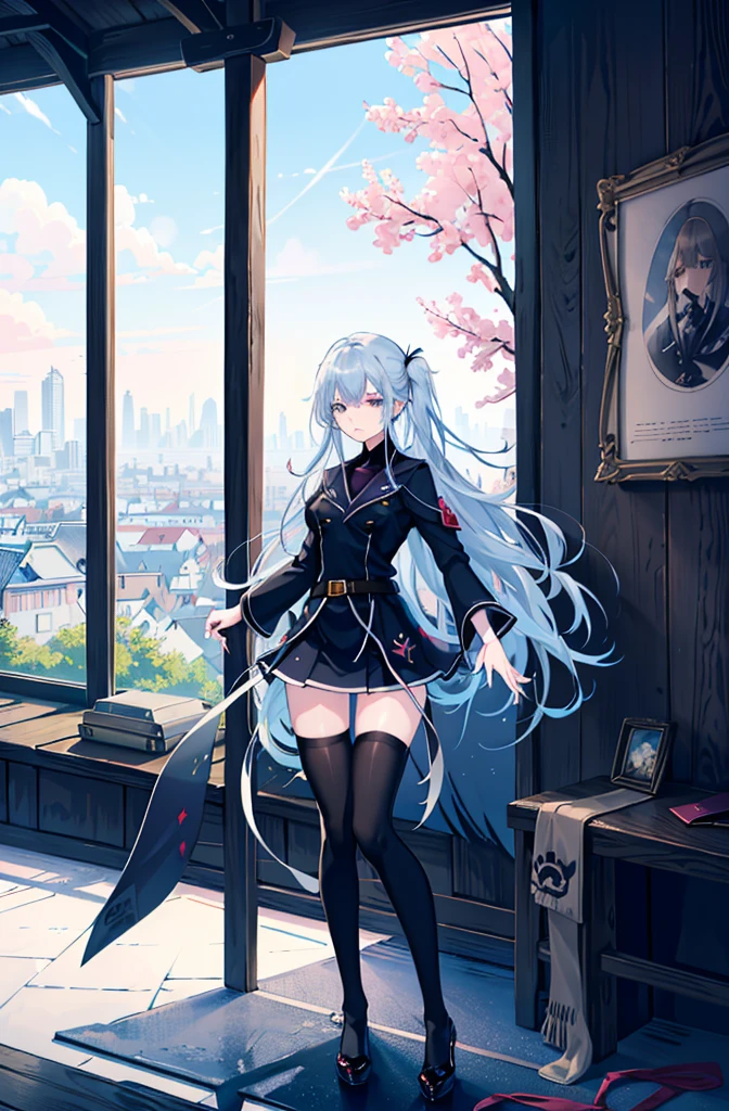 1girl,  solo, outdoors, long hair, holy place, Original,(Illustration:1.1),(Best Quality),(masutepiece:1.1),(the Extremely Detailed CG Unity 8K Wallpapers:1.1), (Colorful:0.9),(mid-shot:0.95),(extremely detailed beautiful face),(Solo:1.2), (girl),(((Lori))), (Detailed beautiful eyes:1.15), (Beautiful face:1.15), (Glowing blue eyes:1.25////),(((sky blue Long Hair))),(two side up),(+perfect hand+:1.21),(Draw illustration of Japan priestess costume),(slender),(White pleated skirt),(Gothic),((black thighhighs)),(frilld),(Beautiful Slender Lolita Girl),hallowween,standing, girl,,  girl,foggy place,vampire,sky blue hair,((full body,whole body)),((black thighhighs)),((black thighhighs)),((full body,whole body)),((full body,whole body)),((full body,whole body)),