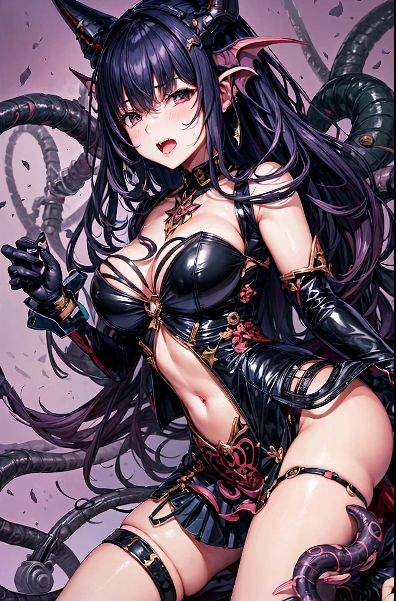 ((best quality)), ((highly detailed)), masterpiece, Succubus-style magical girl. Tentacles growing from her body. Tentacles with a mouth.