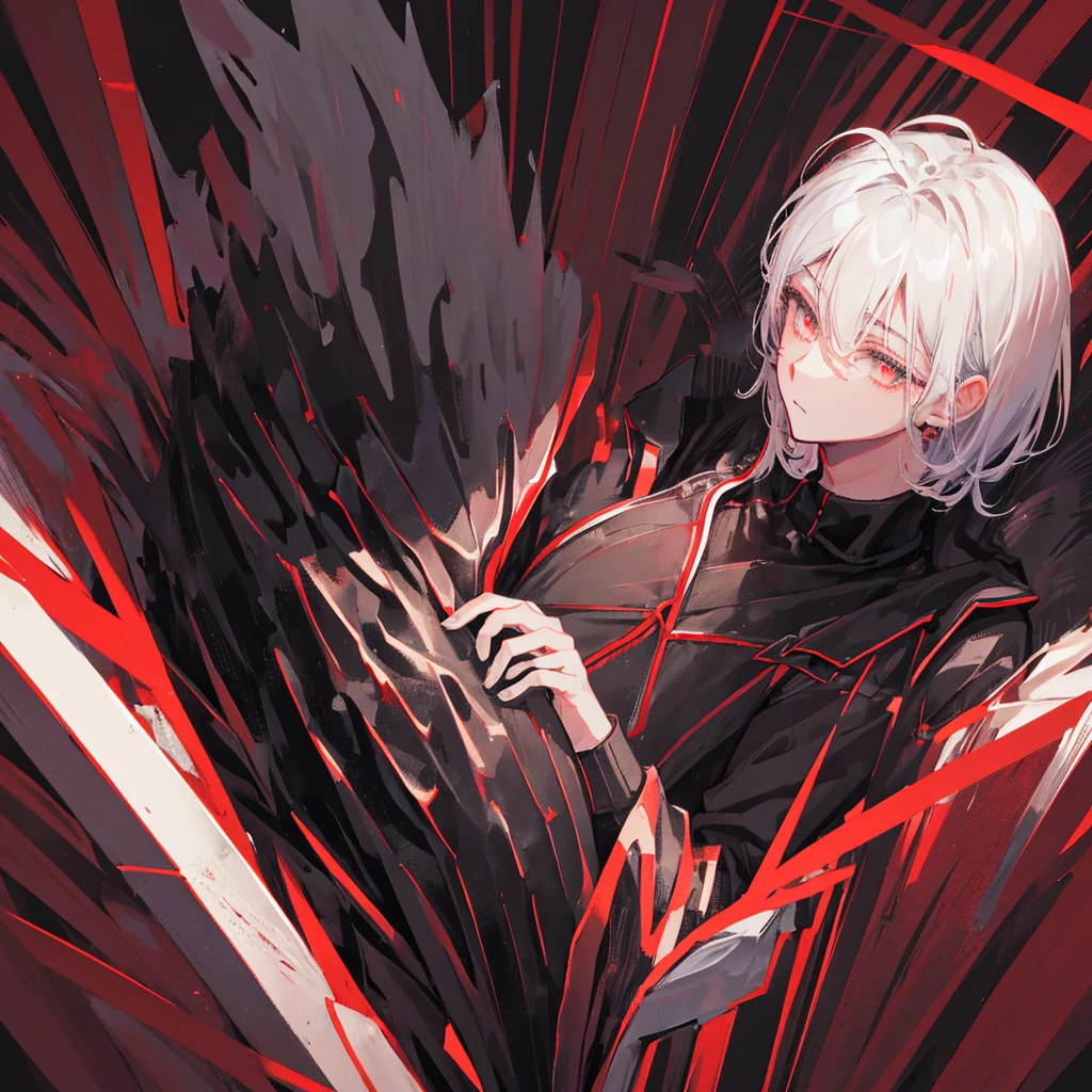 A male god,dark,Black clothes,Dark Ability,short hair,Black-red tones,((Pure black background))