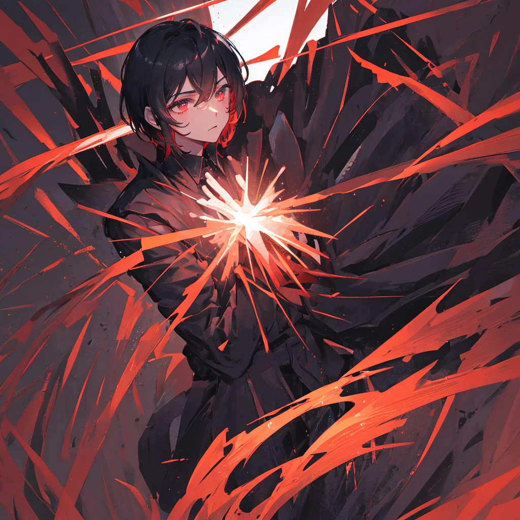 A male god,dark,Black clothes,Dark Ability,short hair,Black-red tones,((Pure black background))