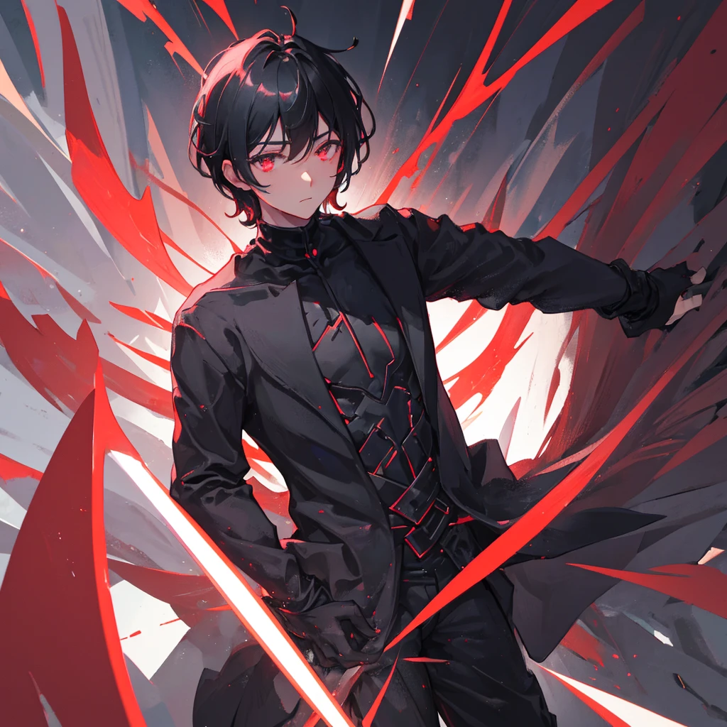 A male god,dark,Black clothes,Dark Ability,short hair,Black-red tones,((Pure black background))