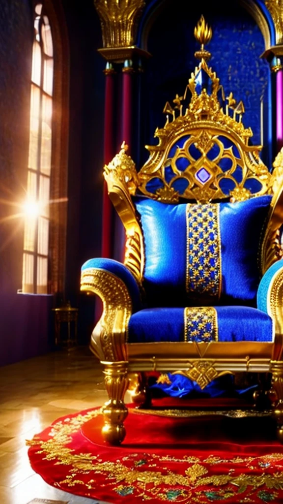 a majestic throne, a grand royal palace, a medieval castle, detailed ornate architecture, intricate gold and jewel embellishments, dramatic lighting, cinematic camera angle, fantasy genre, epic scale, dramatic shadows, rich saturated colors, dramatic mood, masterpiece, (best quality,8k,ultra-detailed,extremely detailed),(photorealistic,cinematic,highly detailed:1.4),(intricate,ornate,baroque:1.2)