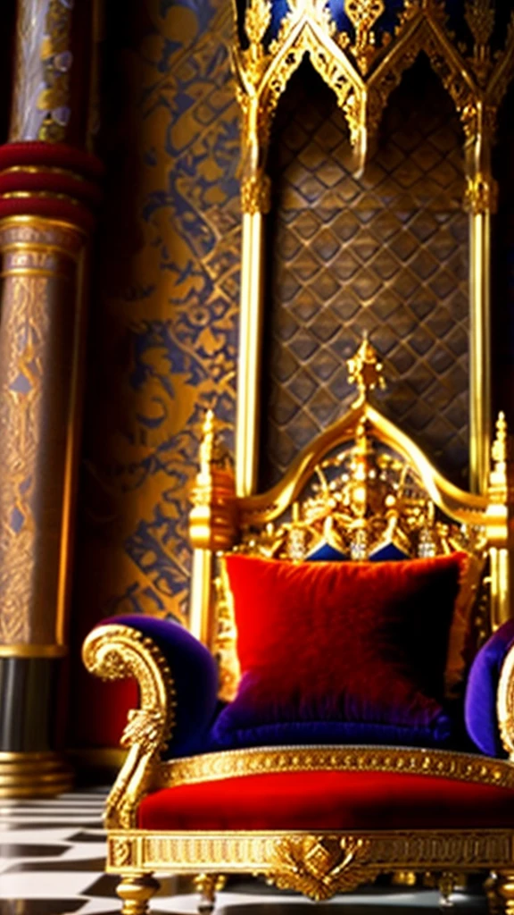 a majestic throne, a grand royal palace, a medieval castle, detailed ornate architecture, intricate gold and jewel embellishments, dramatic lighting, cinematic camera angle, fantasy genre, epic scale, dramatic shadows, rich saturated colors, dramatic mood, masterpiece, (best quality,8k,ultra-detailed,extremely detailed),(photorealistic,cinematic,highly detailed:1.4),(intricate,ornate,baroque:1.2)