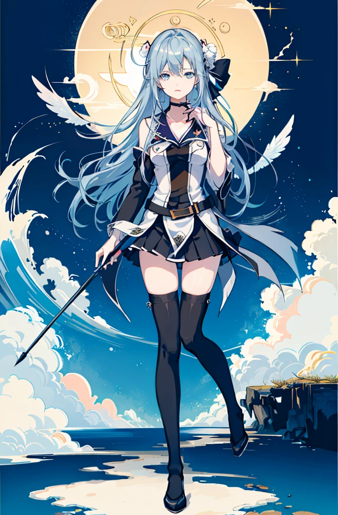 1girl, solo, outdoors, long hair, holy place, Original,(Illustration:1.1),(Best Quality),(masutepiece:1.1),(the Extremely Detailed CG Unity 8K Wallpapers:1.1), (Colorful:0.9),(mid-shot:0.95),(extremely detailed beautiful face),(Solo:1.2), (girl),(((Lori))), (Detailed beautiful eyes:1.15), (Beautiful face:1.15), (Glowing blue eyes:1.25////),(((sky blue Long Hair))),(two side up),(+perfect hand+:1.21),(Draw illustration of Japan priestess costume),(slender),(White pleated skirt),(Gothic),((black thighhighs)),(frilld),(Beautiful Slender Lolita Girl),hallowween,standing, girl,10 years old, girl,foggy place,vampire,sky blue hair,((full body,whole body)),((black thighhighs)),((black thighhighs)),((full body,whole body)),((full body,whole body)),((full body,whole body)),