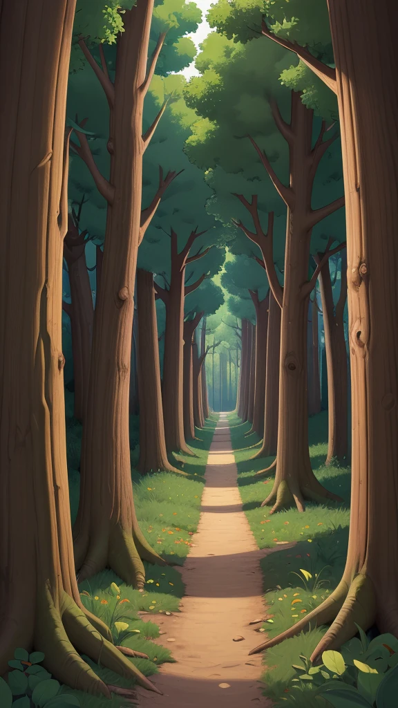 zoom in forest style digital illustration Cartoon backgroud closed forest
