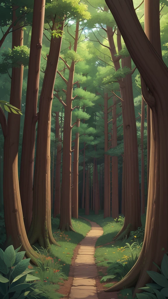 zoom in forest style digital illustration Cartoon backgroud closed forest 