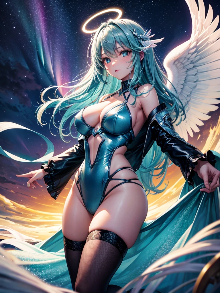 Highest quality,Highest Resolution,Sexy Angel,Aurora,Night Sky,Halo,
