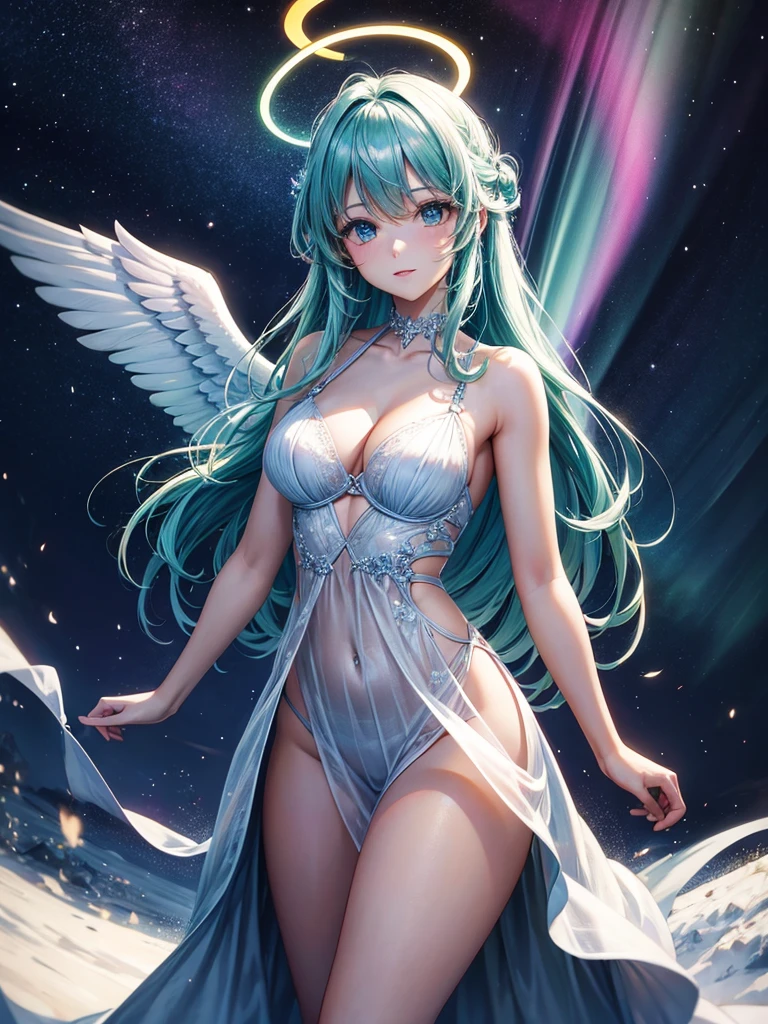 Highest quality,Highest Resolution,Sexy Angel,Aurora,Night Sky,Halo,