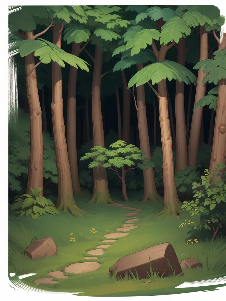 zoom in forest style digital illustration Cartoon backgroud closed forest