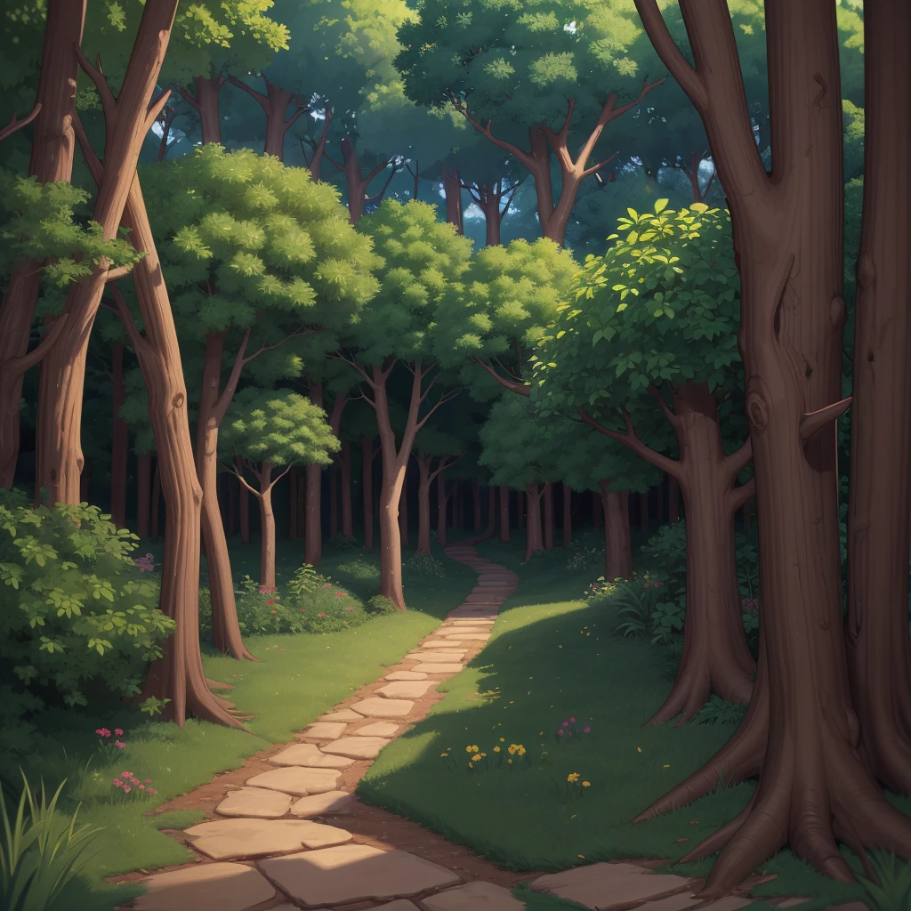 zoom in forest style digital illustration Cartoon backgroud closed forest