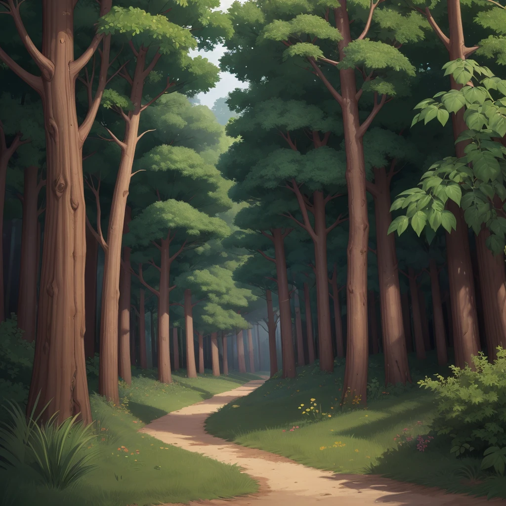 zoom in forest style digital illustration Cartoon backgroud closed forest 