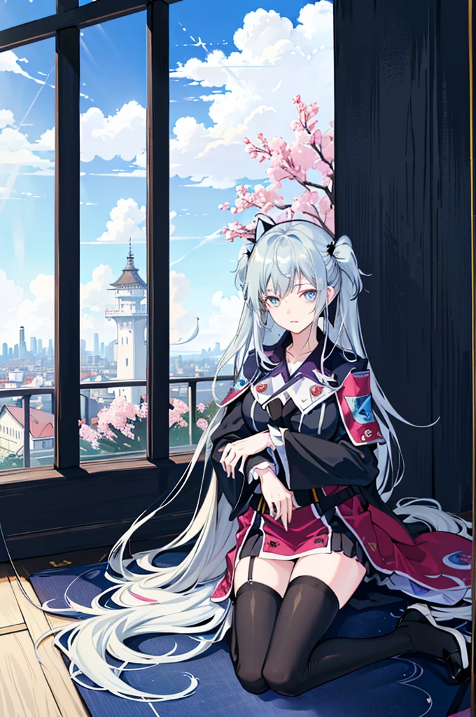1girl, solo, outdoors, long hair, holy place, Original,(Illustration:1.1),(Best Quality),(masutepiece:1.1),(the Extremely Detailed CG Unity 8K Wallpapers:1.1), (Colorful:0.9),(mid-shot:0.95),(extremely detailed beautiful face),(Solo:1.2), (girl),(((Lori))), (Detailed beautiful eyes:1.15), (Beautiful face:1.15), (Glowing blue eyes:1.25////),(((sky blue Long Hair))),(two side up),(+perfect hand+:1.21),(Draw illustration of Japan priestess costume),(slender),(White pleated skirt),(Gothic),((black thighhighs)),(frilld),(Beautiful Slender Lolita Girl),hallowween,standing, girl,, girl,foggy place,vampire,sky blue hair,((full body,whole body)),((black thighhighs)),((black thighhighs)),((full body,whole body)),((full body,whole body)),((full body,whole body)),