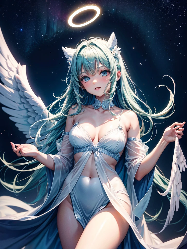 Highest quality,Highest Resolution,Sexy Angel,Aurora,Night Sky,Halo,