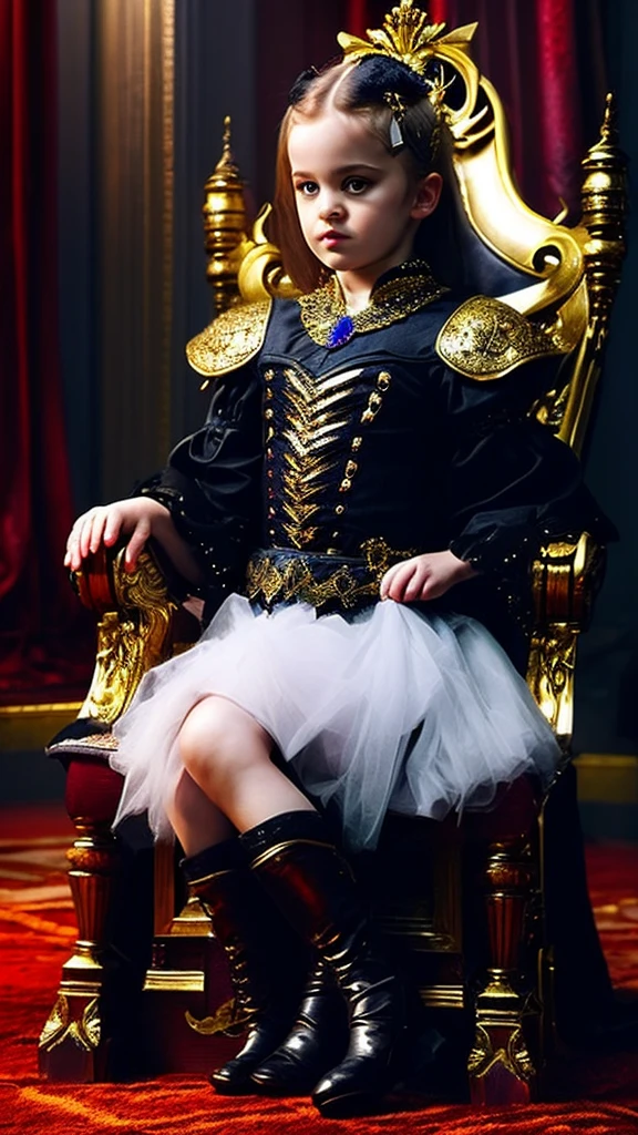 a young child sitting on a throne, evil advisors, dark fantasy, detailed facial features, intricate costume design, dramatic lighting, cinematic composition, muted color palette, painterly rendering, ornate throne room, ominous atmosphere, (best quality,4k,8k,highres,masterpiece:1.2),ultra-detailed,(realistic,photorealistic,photo-realistic:1.37),high quality, cinematic, dramatic, dark fantasy