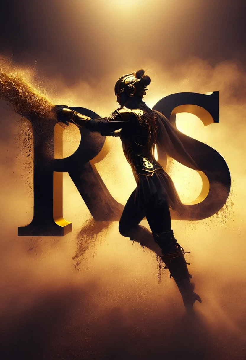 Create a logo with the letters "RS", WITH the colors black and gold, 3d.