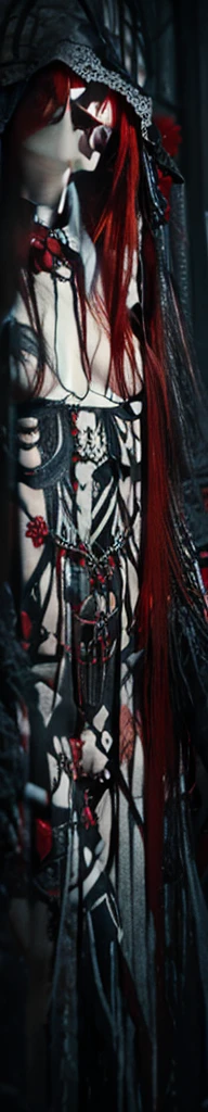 there is a woman with red hair and a skeleton , gothic art, gothic fantasy art, love and death, gothic romance, beautiful digital artwork, fantasy dark art, dark but detailed digital art, nude