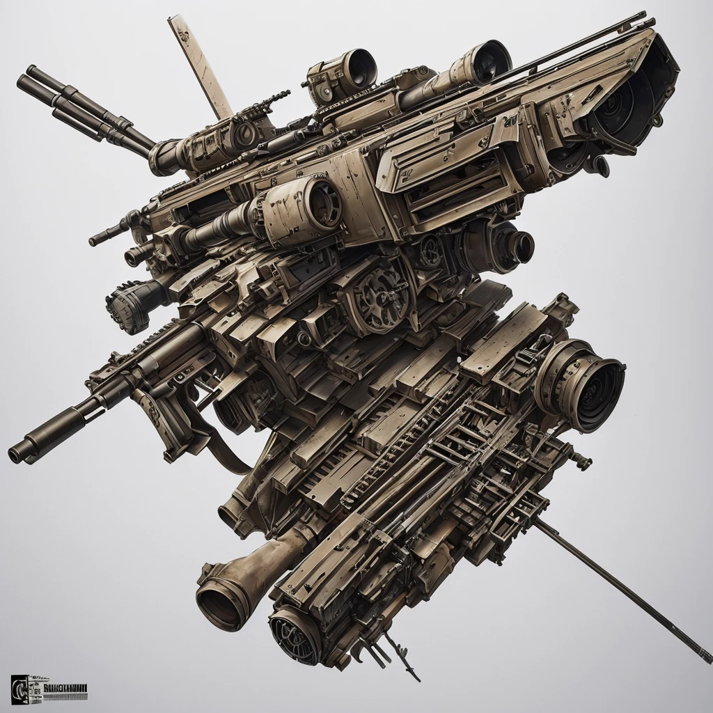 A machine gun facing sideways on a white background５There are about 1000 drawings.、Gatling Gun、Anime style machine gun、Game weapon design、Weapon Design、Gatling Gun、Balkan、Machine gun design、Weapon concept art、Anime style firearms、weapons