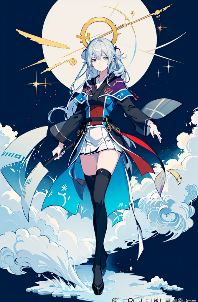 1girl,  solo, outdoors, long hair, holy place, Original,(Illustration:1.1),(Best Quality),(masutepiece:1.1),(the Extremely Detailed CG Unity 8K Wallpapers:1.1), (Colorful:0.9),(mid-shot:0.95),(extremely detailed beautiful face),(Solo:1.2), (girl),(((Lori))), (Detailed beautiful eyes:1.15), (Beautiful face:1.15), (Glowing blue eyes:1.25////),(((sky blue Long Hair))),(two side up),(+perfect hand+:1.21),(Draw illustration of Japan priestess costume),(slender),(White pleated skirt),(Gothic),((black thighhighs)),(frilld),(Beautiful Slender Lolita Girl),hallowween,standing, girl,10 years old,  girl,foggy place,vampire,sky blue hair,((full body,whole body)),((black thighhighs)),((black thighhighs)),((white japan priestess costume)),((white japan priestess costume)),((white japan priestess costume)),white clothes,