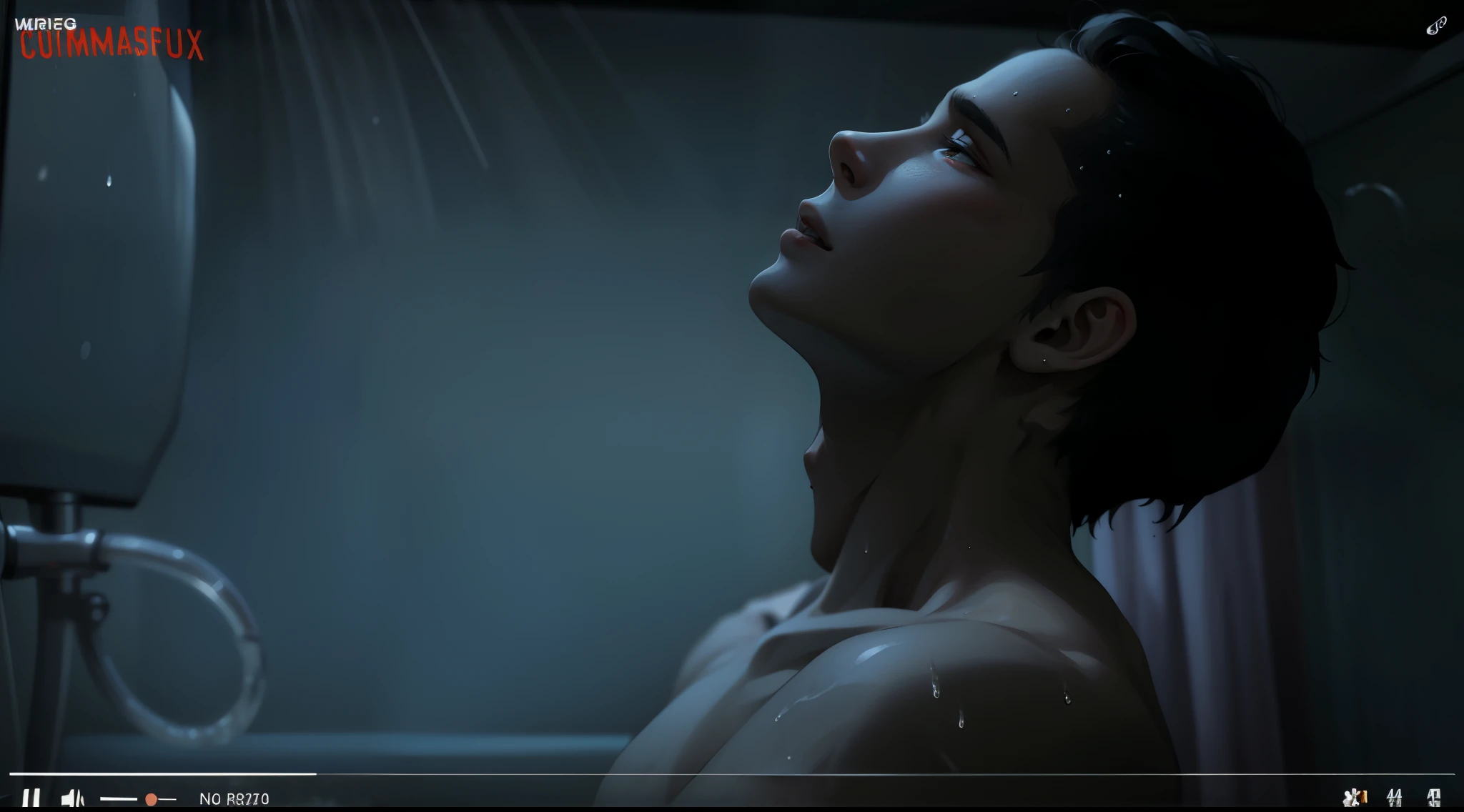 an 18 year old boy with gray hair getting wet with the water from the shower