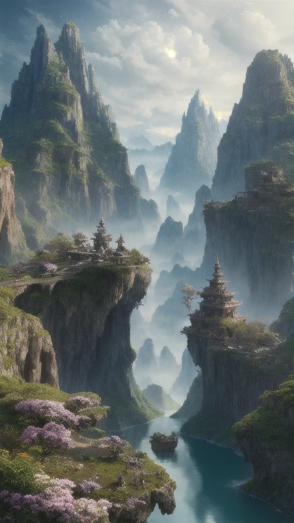 masterpiece, best quality, high quality, extremely detailed CG unity 8k wallpaper, scenery, outdoors, sky, cloud, day, no humans, mountain, landscape, water, tree, blue sky, waterfall, cliff, nature, lake, river, cloudy sky,award winning photography, Bokeh, Depth of Field, HDR, bloom, Chromatic Aberration ,Photorealistic,extremely detailed, trending on artstation, trending on CGsociety, Intricate, High Detail, dramatic, art by midjourney