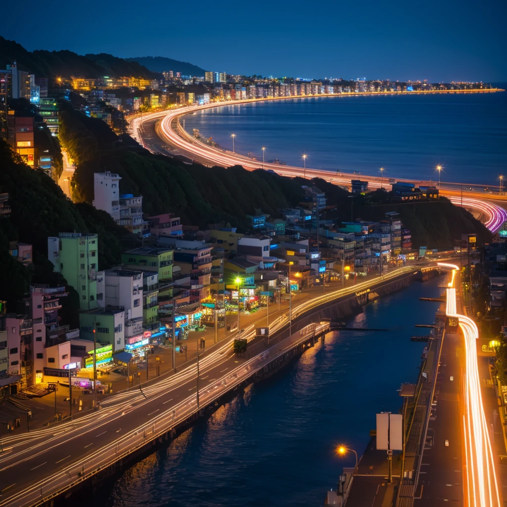 Shonan Coast at Night Along the highway Tropical night summer Neon Light busy
