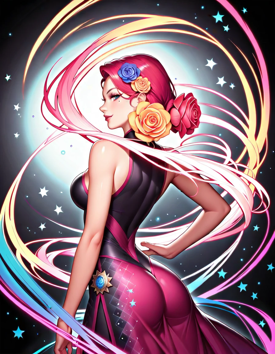 (Masterpiece, top quality, best quality, official art, Beauty and aesthetics: 1.2), (1 girl: 1.3), very detailed, (fractal art: 1.2), colorful, highest detail, (zentangle: 1.2), (dynamic pose), (abstract background: 1.5), (three-layer dress: 1.2), (shiny skin), (multiple colors: 1.4), upper body, transparent gauze, bare shoulders, blooming flower field, glowing skin, light smile, sexy, bust, naked, from below, butt up waiting up