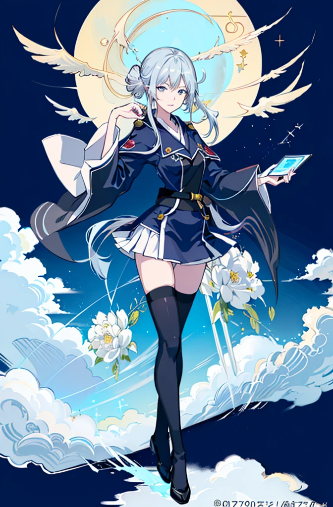 1girl, solo, outdoors, long hair, holy place, Original,(Illustration:1.1),(Best Quality),(masutepiece:1.1),(the Extremely Detailed CG Unity 8K Wallpapers:1.1), (Colorful:0.9),(mid-shot:0.95),(extremely detailed beautiful face),(Solo:1.2), (girl),(((Lori))), (Detailed beautiful eyes:1.15), (Beautiful face:1.15), (Glowing blue eyes:1.25////),(((sky blue Long Hair))),(two side up),(+perfect hand+:1.21),(Draw illustration of Japan priestess costume),(slender),(White pleated skirt),(Gothic),((black thighhighs)),(frilld),(Beautiful Slender Lolita Girl),hallowween,standing, girl,10 years old, girl,foggy place,vampire,sky blue hair,((full body,whole body)),((black thighhighs)),((black thighhighs)),((white japan priestess costume)),((white japan priestess costume)),((white japan priestess costume)),white clothes,