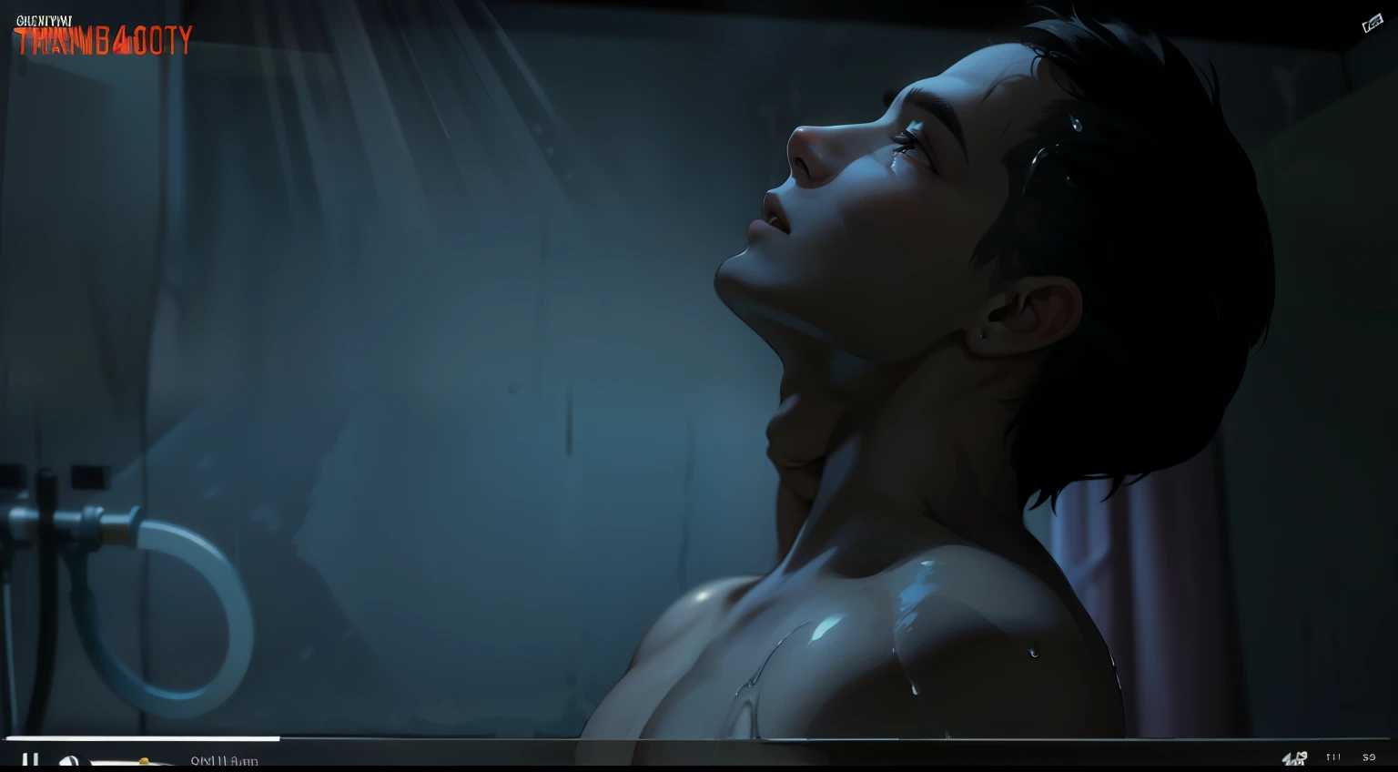 an 18 year old boy with gray hair getting wet with the water from the shower